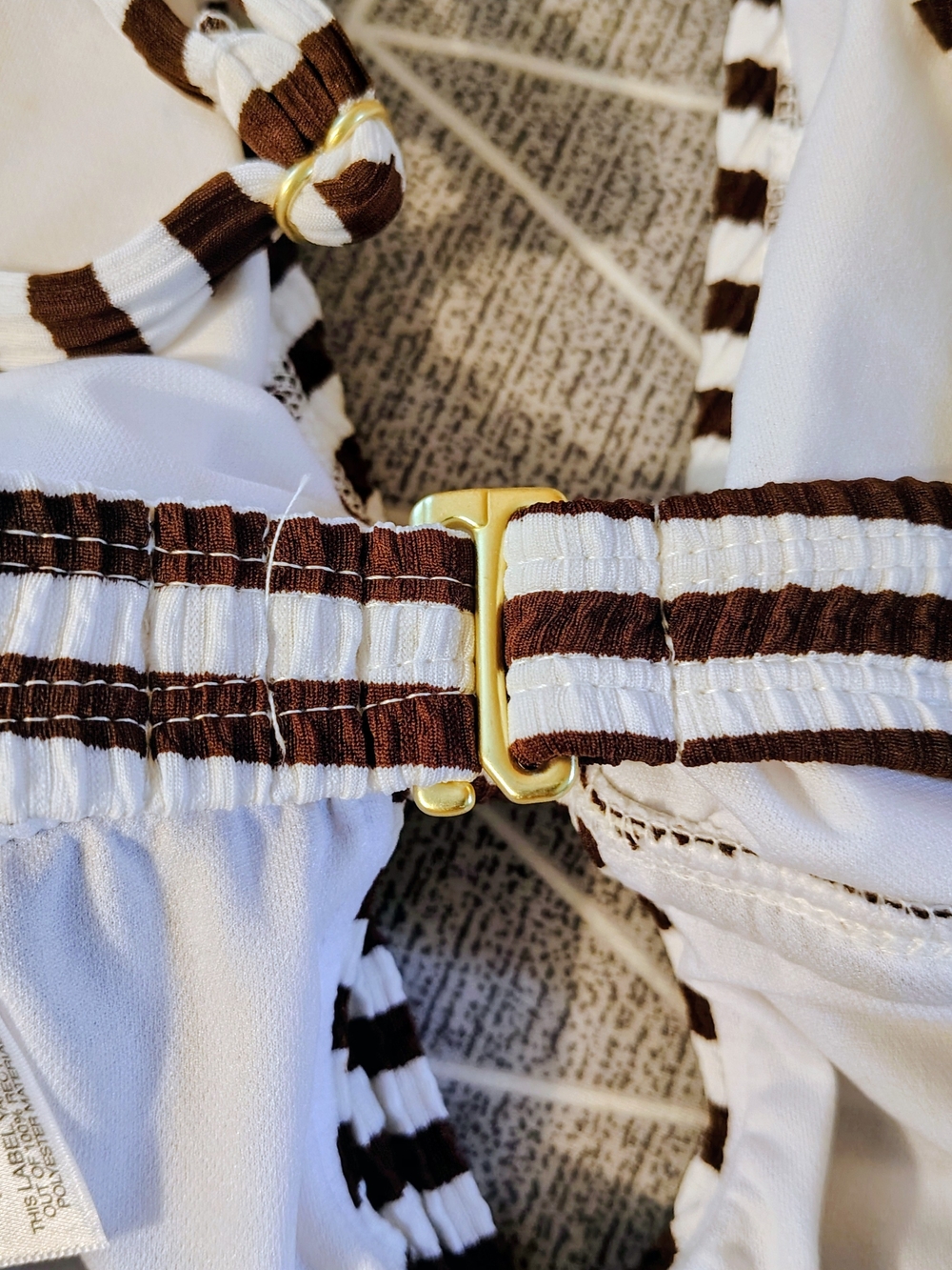 Time and Tru Striped One-Piece Swimsuit - White and Brown - Picture 6 of 7